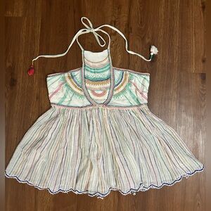 Anthro Floreat halter sz 4 (small) rainbow blue pink gold & white